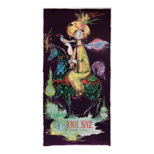 1961 Danish 1001 Nights Performance Poster - 1001 Nat, Fischers Forlag (Purple) For Sale