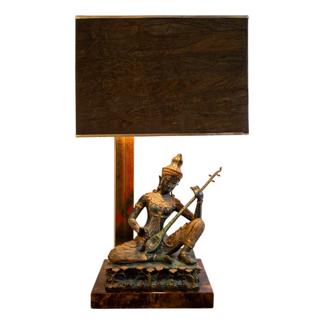Thai Musician Table Lamp in Brass and Bronze, 1970s For Sale