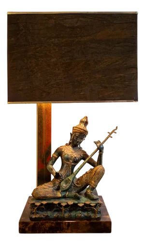 Thai Musician Table Lamp in Brass and Bronze, 1970s