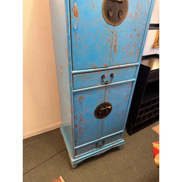 Chinese Inspired Cerulean Wedding Cabinet For Sale - Image 9 of 12