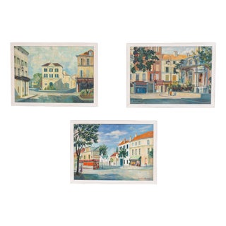 French Artist, Village Scenes, 1970s, Paint, Set of Three For Sale