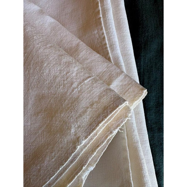 Antique French XL Linen Towel 31.5 X 73.2 Inches Hand Finished Edges Vintage French Trousseau Textile For Sale - Image 4 of 14