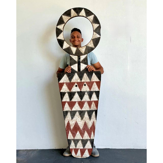 Vintage Tribal Geometric Painted Wood Shield For Sale - Image 13 of 13
