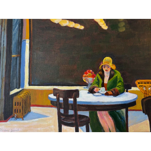 1990s Vintage Figurative Still Life Interior Scene Oil on Canvas Board Panel Painting by Florence Zevich, Framed For Sale - Image 5 of 11