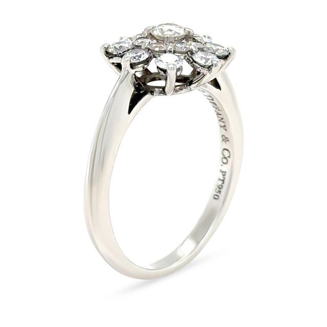 Silver Tiffany & Co. Platinum Diamond Flower Ring 0.60ct 4.54g, Size 5.25 For Sale - Image 8 of 8