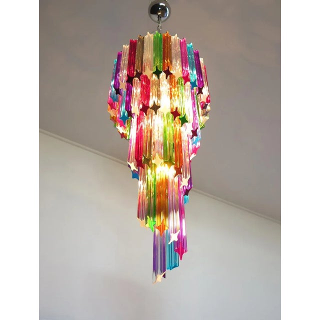 Metal Vintage Italian Multicolored Glass and Metal Mariangela Chandelier, 1983 For Sale - Image 7 of 11