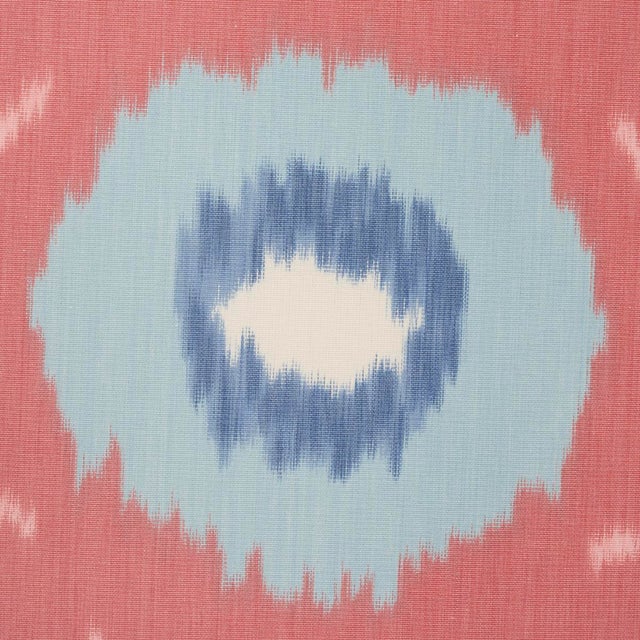 Schumacher SAMPLE - Schumacher Samarkand Ikat II Fabric In Chambray & Coral For Sale - Image 4 of 4