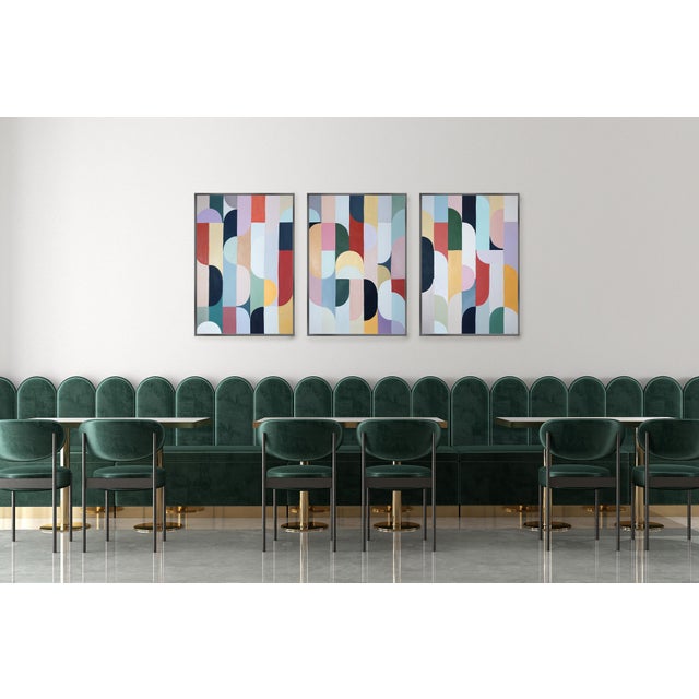 2026, Art Deco Painting Triptych in Pastel Tones, Raindrops For Sale - Image 10 of 11