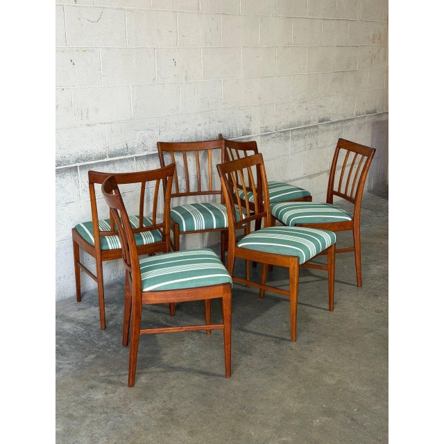Teak Slat Back Dining Chairs Set of 6 Newly Reupholstered Swedish Mid-Century Modern 1960s For Sale - Image 9 of 13