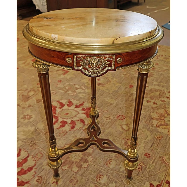 Late 19th Century 19th Century French Weisweiler Style Marble Top Gueridon Table by Henry Dasson For Sale - Image 5 of 11