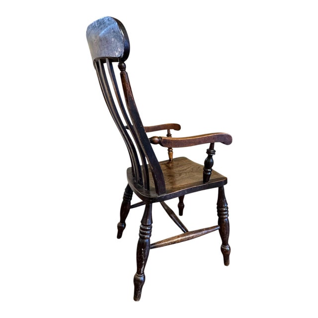 Wood 19th Century Elm High-Back Windsor Armchair, 1890s For Sale - Image 7 of 10