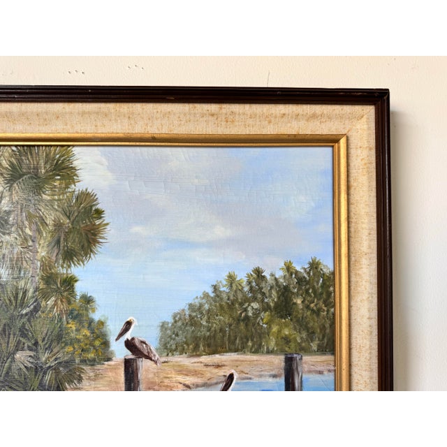 Wood 1970s Vintage Tropical Florida Landscape Oil Painting by J Kovach For Sale - Image 7 of 12