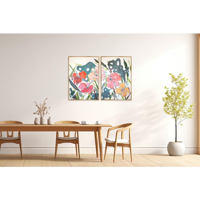 2026, Illustration Style Diptych of Hibiscus Oasis, Tropical Painting on Watercolor Paper by Romina Milano For Sale - Image 9 of 10