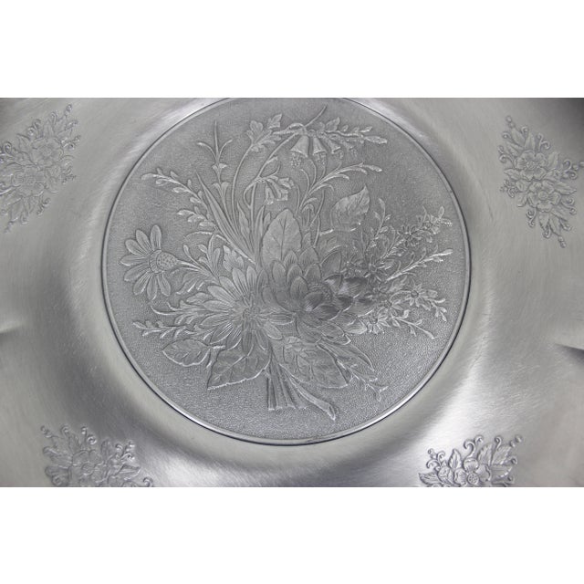 Silver European Vintage Pewter Plate or Dish With Flowers Floral Drinks Tray Tre Effe Zinn Germany For Sale - Image 8 of 8