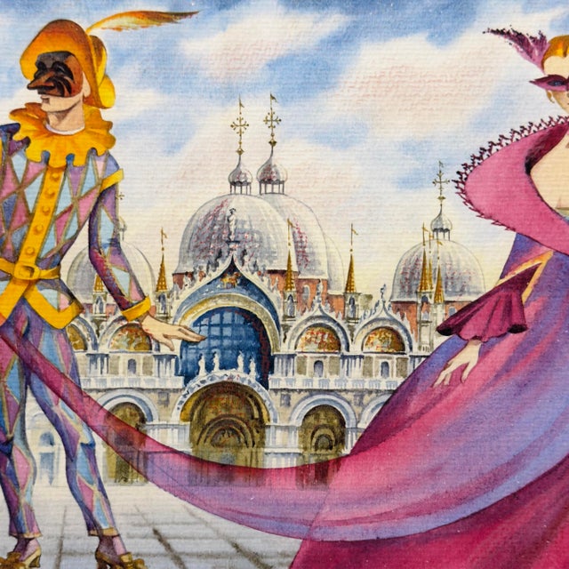 2010s Original Watercolor Painting Venice Carnival St. Mark’s Square Italy For Sale - Image 5 of 12