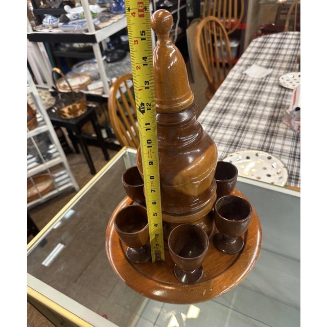 1950s Wooden Cordial/Sake Set With 6 Cups, Tray, and Decanter For Sale - Image 9 of 10