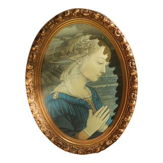 Vintage Italian Renaissance Madonna Art Print in Ornate 13" X 20" Oval Gilt Baroque Frame - Fra Filippo Lippi "Lippina" Virgin Mary Wall Decor For Sale