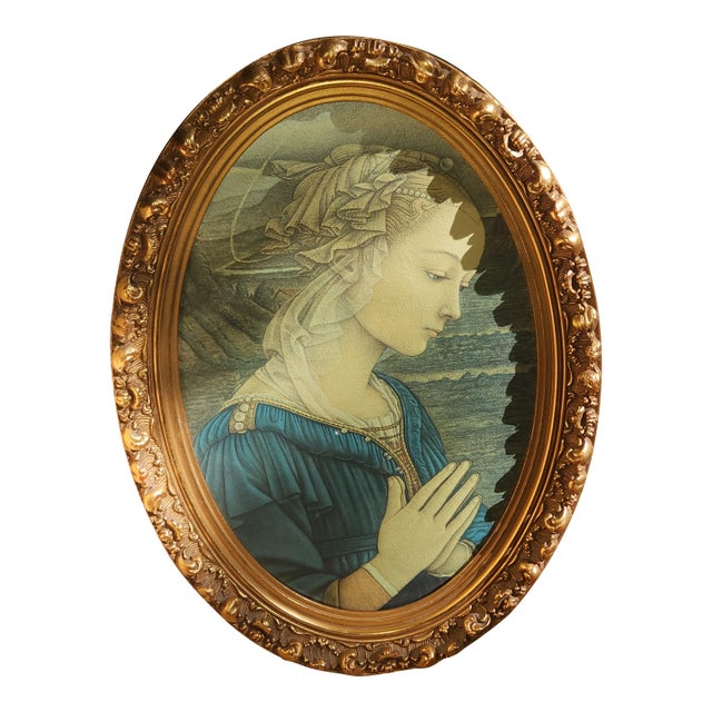 Vintage Italian Renaissance Madonna Art Print in Ornate 13" X 20" Oval Gilt Baroque Frame - Fra Filippo Lippi "Lippina" Virgin Mary Wall Decor For Sale
