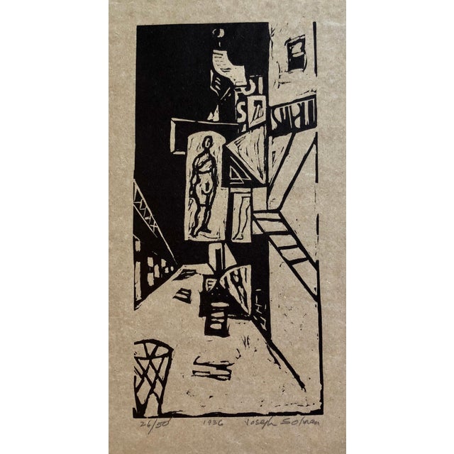 A great New york City street scene in a modernist realist style. done in the the great depression period. Mat is 17.5x14,...