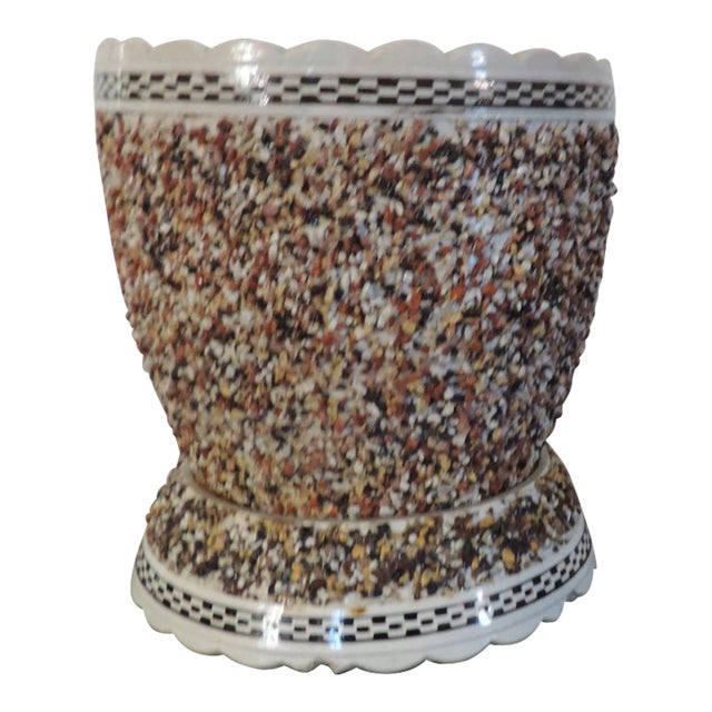 Antique 18th / Early 19th Century English George III Staffordshire Pearlware Mochaware Sanded Flower Pot and Under Tray Cachepot For Sale