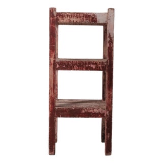 Distressed Red Wooden Shelf With Layered Patina For Sale