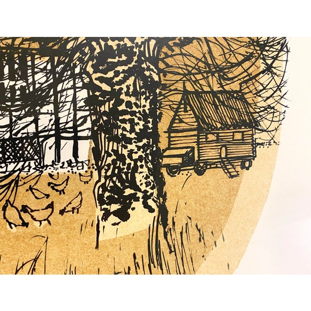 Mid-Century Modern Robert Tavener Winter Paddock Lithograph Signed Mid Century English Farm Barn For Sale - Image 3 of 15