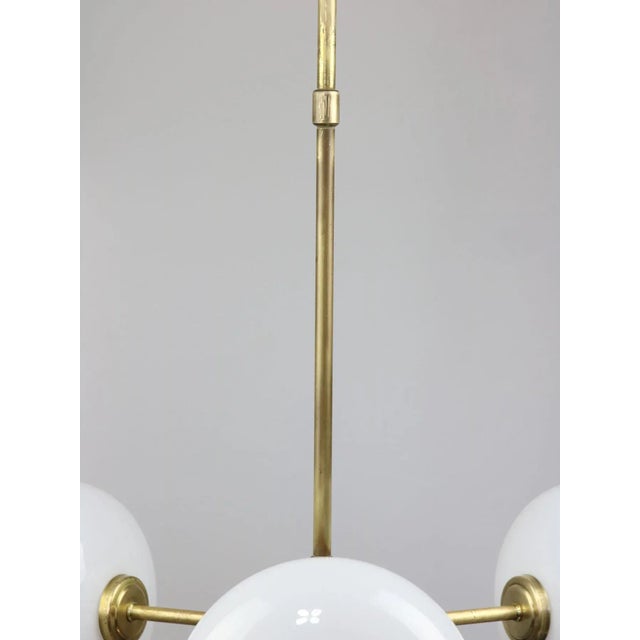 Mid-Century Brass Opaline Glass Chandelier For Sale - Image 11 of 18
