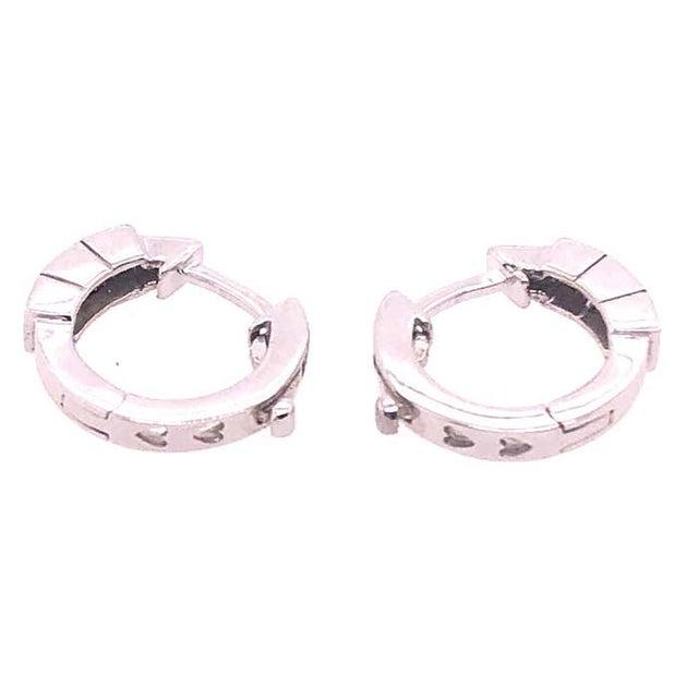 Modern 14 Karat White Gold and Diamond Small Hoop Earrings For Sale - Image 3 of 10