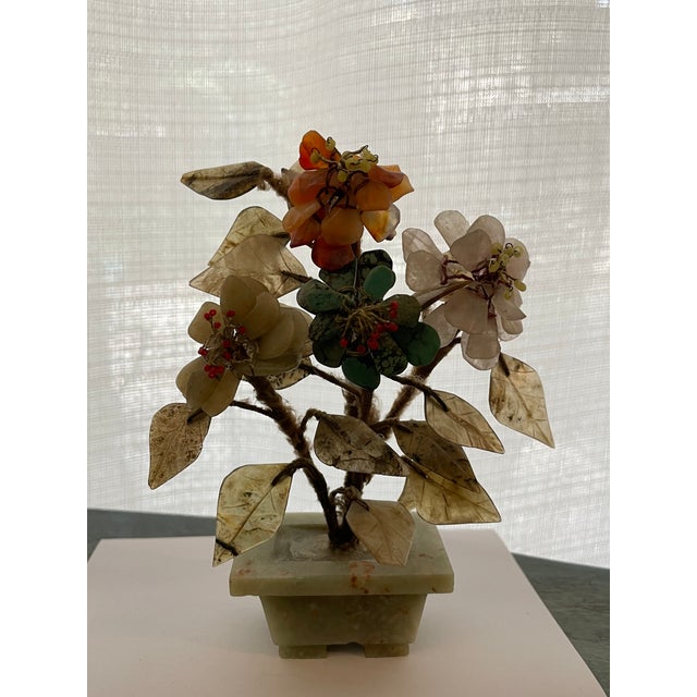 Green 1920s Miniature Chinese Hard Stone Jade Tree For Sale - Image 8 of 12