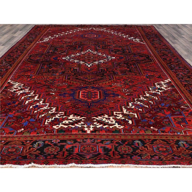 1960 9'10"x12'6" Sceptre Red Pure Wool Vintage Persian Heriz Hand Knotted Clean Rug For Sale In New York - Image 6 of 12