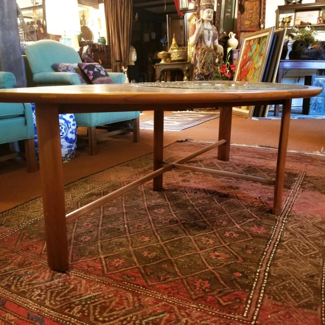 Mid 20th Century Custom Mid-Century Modern Table With Antique Brass Insert For Sale - Image 4 of 8