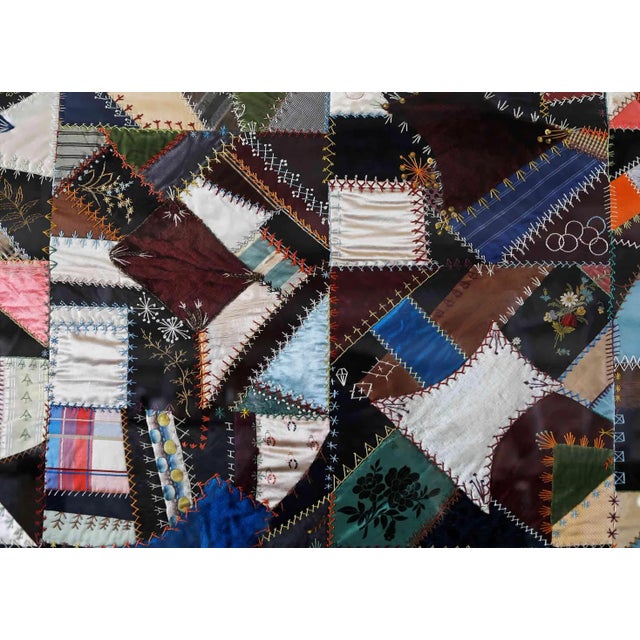 Tan Crazy Quilt Antique Professionally Framed For Sale - Image 8 of 12