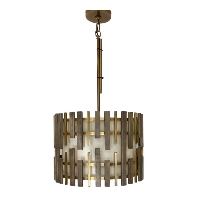 Mid-Century Modern Style Wood and Brass Pendant Light For Sale