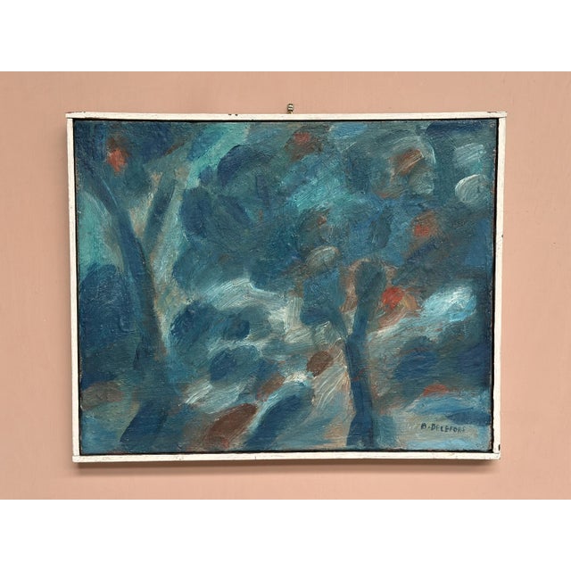 Bengt Delefors, Blue Composition, 1950s, Oil on Canvas, Framed For Sale - Image 8 of 18
