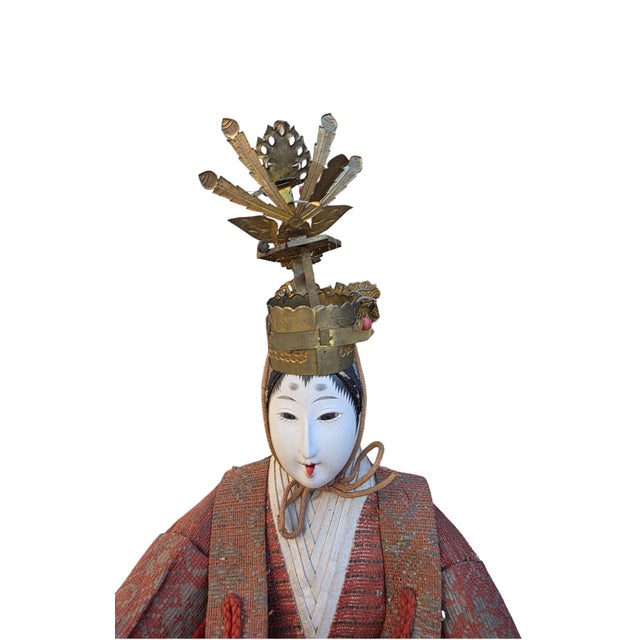 Late 19th Century Antique Japanese Meiji Period Hina Emperor & Empress Gofun Dolls – Imperial Pair, 13–14 Inches For Sale - Image 5 of 9