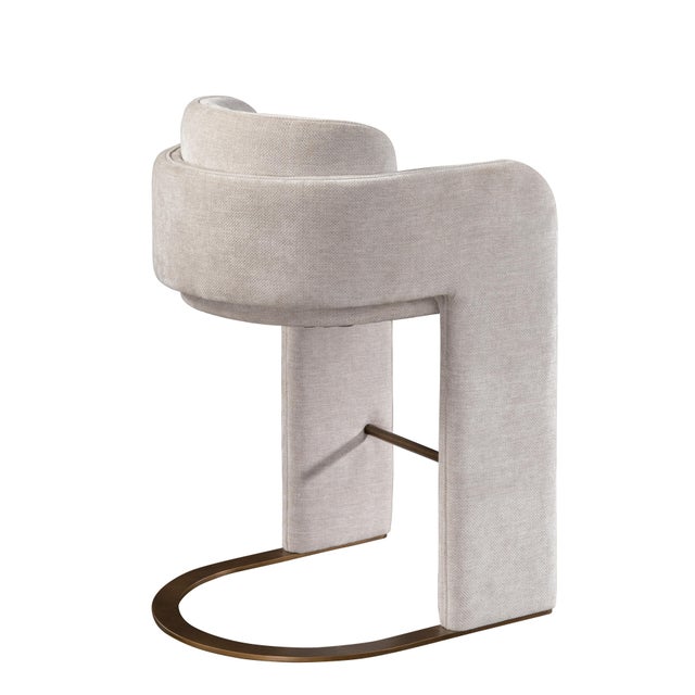 Contemporary Indigo Upholstered Counter Chair in White With Brass Base For Sale - Image 3 of 4