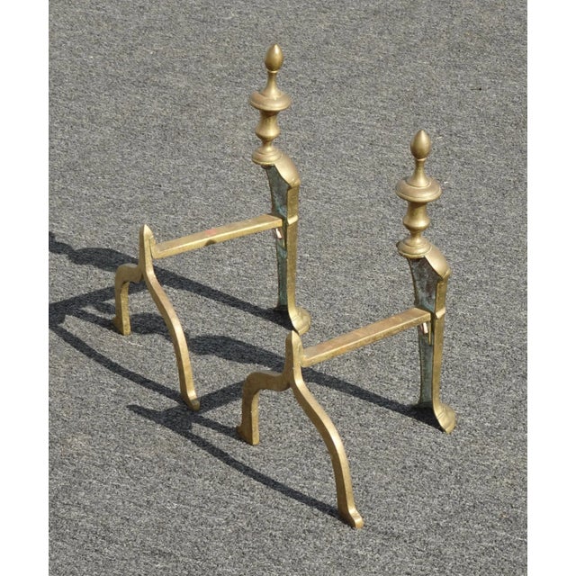 Vintage French Country Brass Fireplace Andirons For Sale - Image 12 of 13