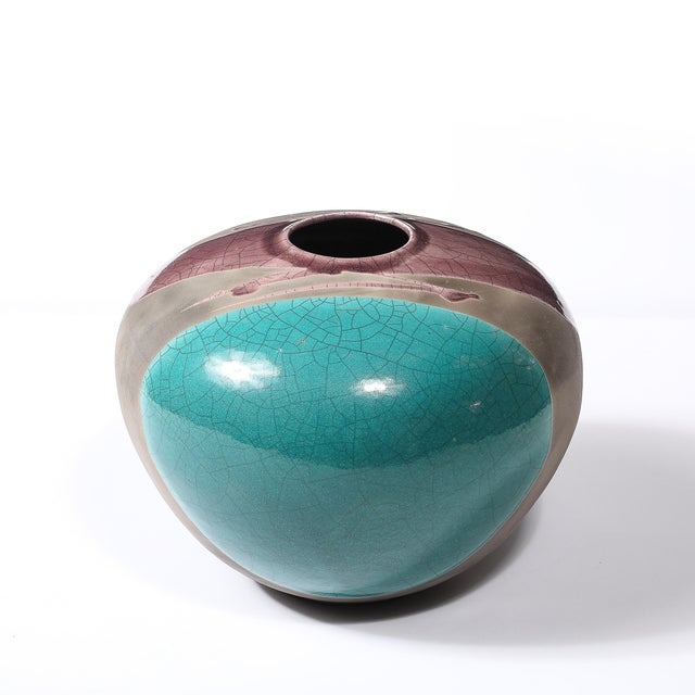 Mid-Century Glazed Gray & Violet Textural Ceramic Vase Signed Tony Evans For Sale In New York - Image 6 of 11
