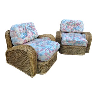 1980s Vintage Jay Spectre Steamer Rattan Chairs - a Pair For Sale