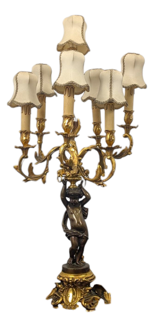 Seven-Light Table Lamp with Cherub, 1800s