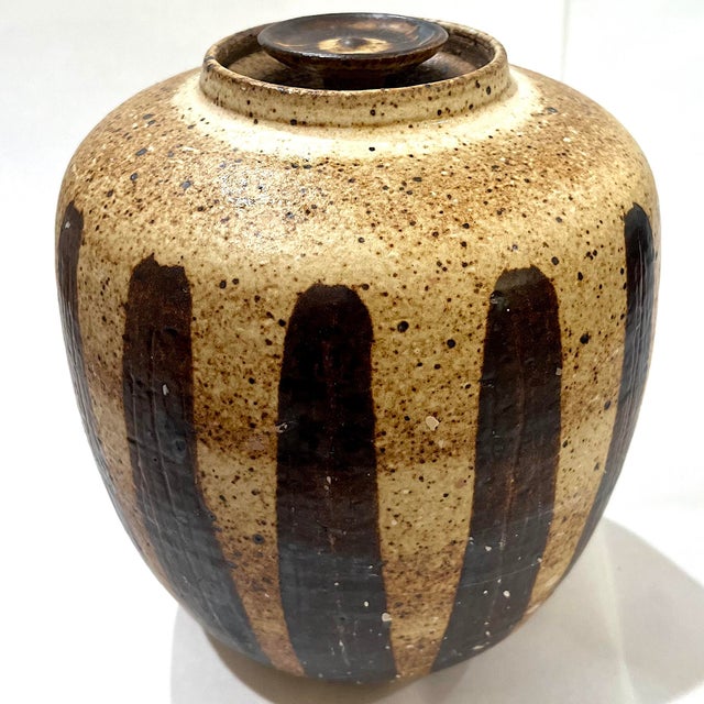 1970s 1970's Striped Stoneware Covered Storage Jar - Ken Edwards Montana Potter For Sale - Image 5 of 15