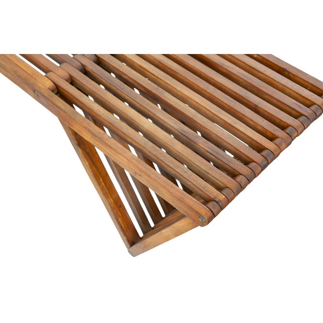 1970s MCM Slatted Teak Wooden Bench For Sale In Los Angeles - Image 6 of 6