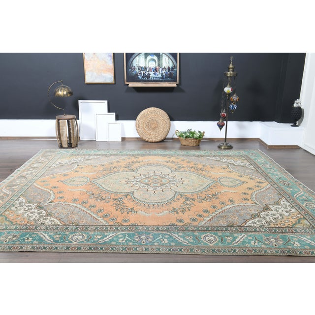 1970s Vintage Persian Handmade Wool Cotton Orange Area Rug For Sale - Image 10 of 11