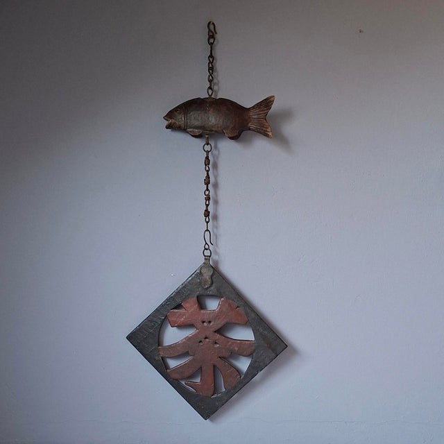 Antique Japanese Sign with Wooden Jizai Kagi Fish, 1890s For Sale - Image 13 of 13