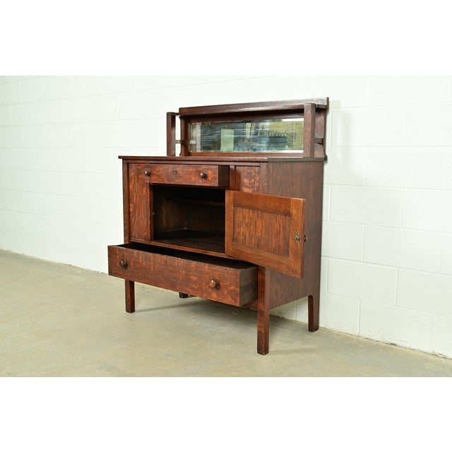 Wood Stickley Brothers Style Antique Mission Oak Arts & Crafts Sideboard or Bar Cabinet, Circa 1910 For Sale - Image 7 of 15