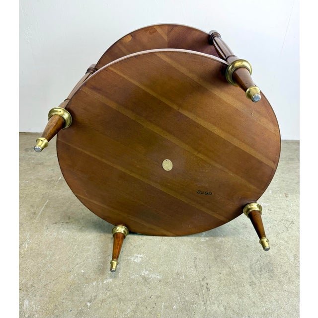 Brown Vintage Baker Furniture French Regency Louis XVI Style Burled Walnut & Brass Two-Tier Round Side Table For Sale - Image 8 of 12