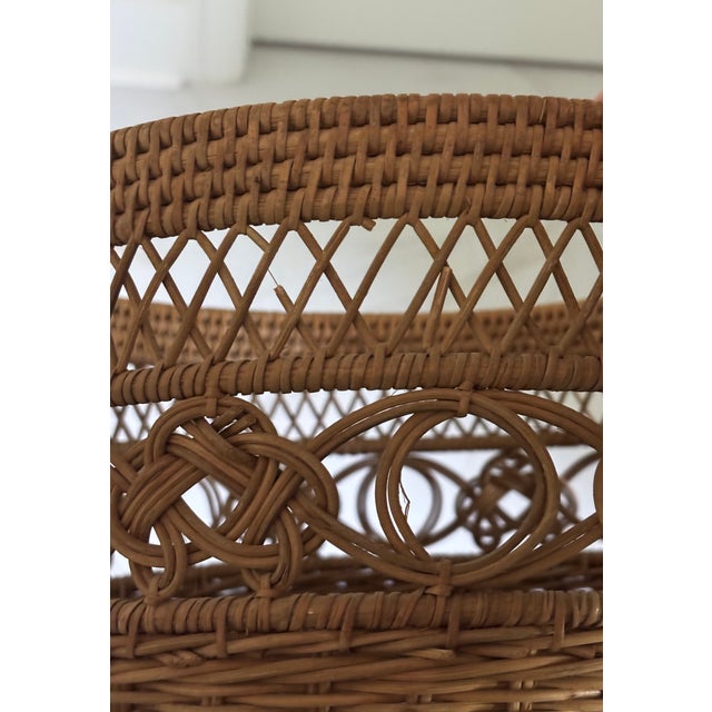 Vintage Palm Beach Style Handwoven Rattan Umbrella Stand or Cane Holder With Decorative Openwork Knot Motif For Sale - Image 11 of 11