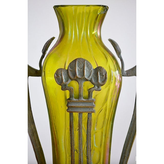 Art Nouveau Glass Vase with Bronze Holder attributed to Johann Lötz Witwe, 1890s For Sale - Image 5 of 12