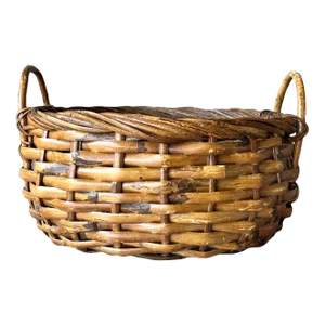 Mid 20th-Century Substantially-Sized Tortoise Shell Rattan Ear-Handle Round Floor Basket