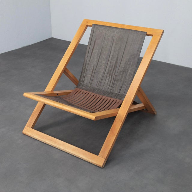 Modern Folding Lounge Chair with Wooden Frame, 1970s For Sale - Image 9 of 9